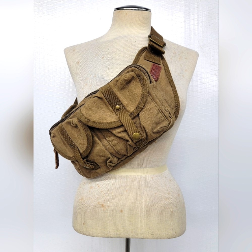 Canvas Crossbody Sling Bag - Brown